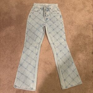 PacSun Light Blue Flare Jeans with Checkered Pattern